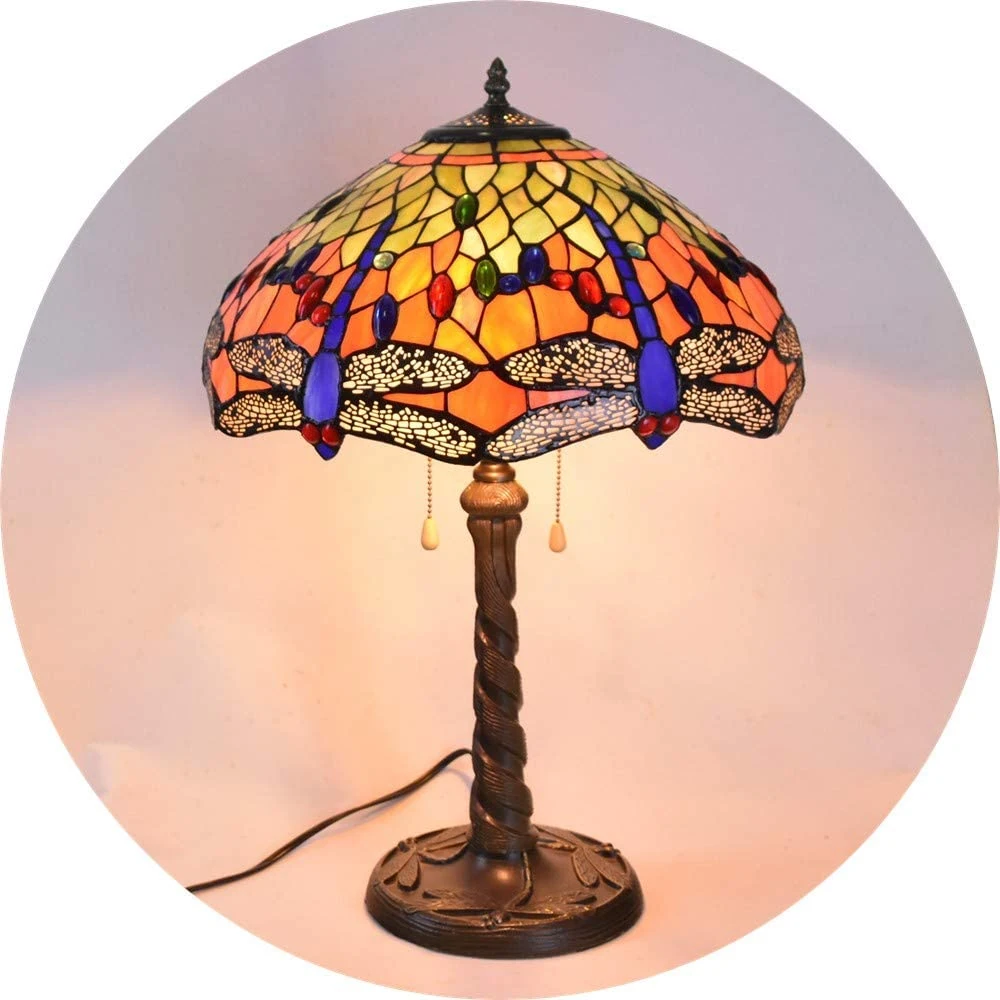 TFT-4264 Vintage Antique Dragonfly 16inch Stained Glass Shade Tiffany Table Lamp