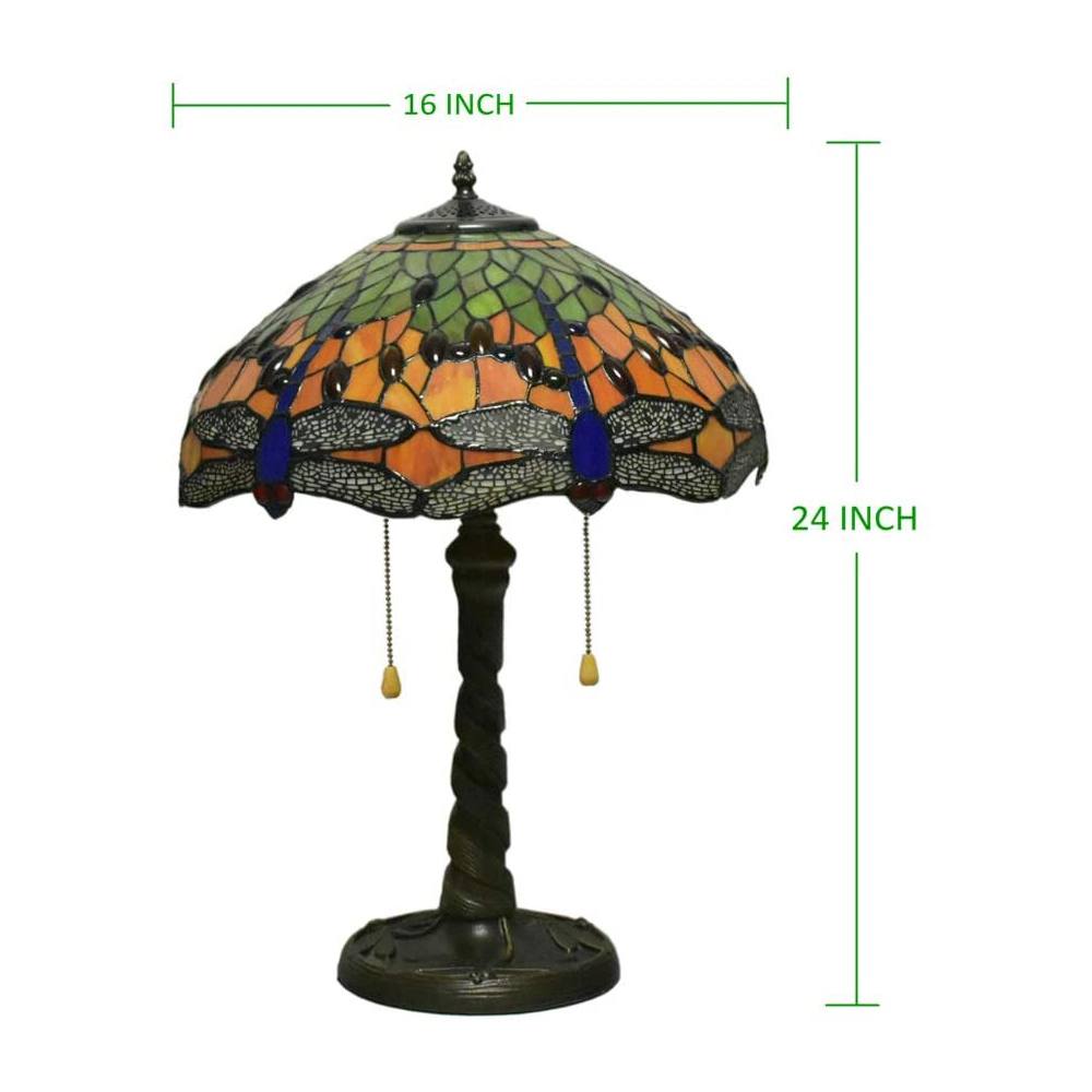 TFT-4264 Vintage Antique Dragonfly 16inch Stained Glass Shade Tiffany Table Lamp