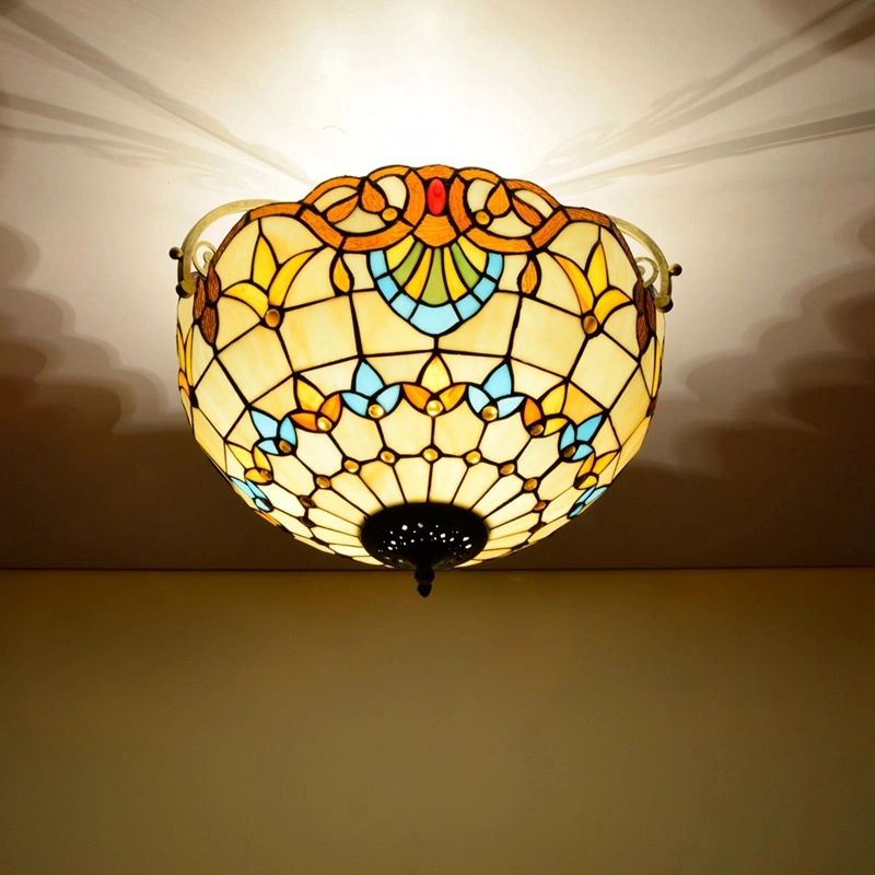 Tiffany Mosaic Pendant Lights Stained Glass Flower Lampshade Hanglamp Stairwell Chandelier (WH-TA-33)