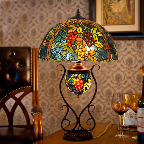 Tiffany Table Lamp American Classical Handmade Living Room Table Lamp Stained Glass Lamp (WH