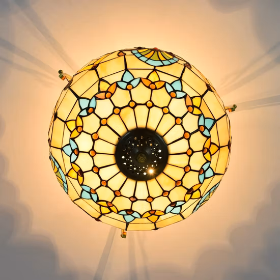 Tiffany Mosaic Pendant Lights Stained Glass Flower Lampshade Hanglamp Stairwell Chandelier (WH