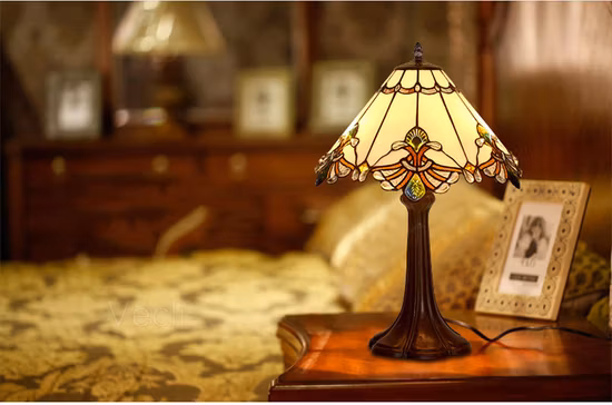 Art Deco Stained Glass Tiffanylamp Bed Side Large Vintage Luxury Table Lamp (WH